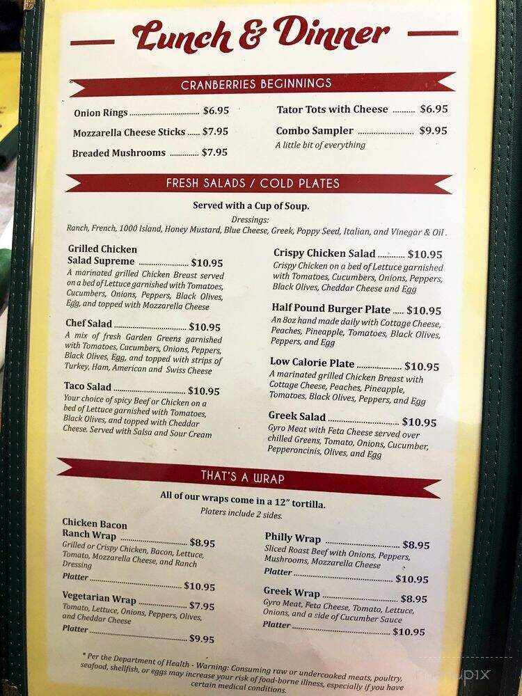 Cranberries Family Restaurant - Jasper, IN menu_pic