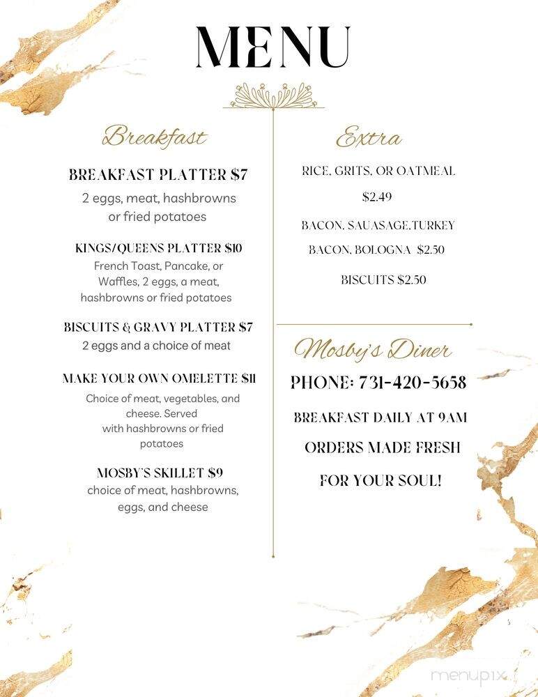 Mosby's Diner - Bradford, TN menu_pic