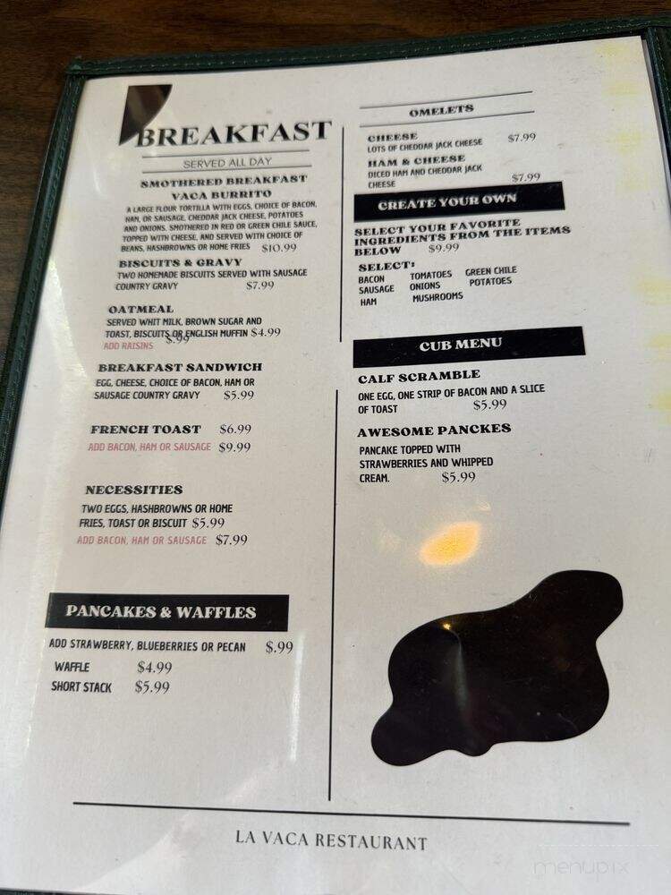 La Vaca Restaurant - Ruidoso, NM menu_pic