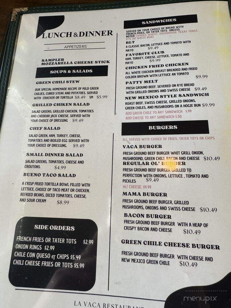 La Vaca Restaurant - Ruidoso, NM menu_pic