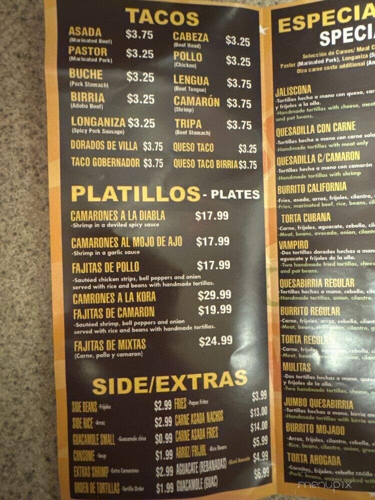 Tacos y Torta Chalios - Visalia, CA menu_pic