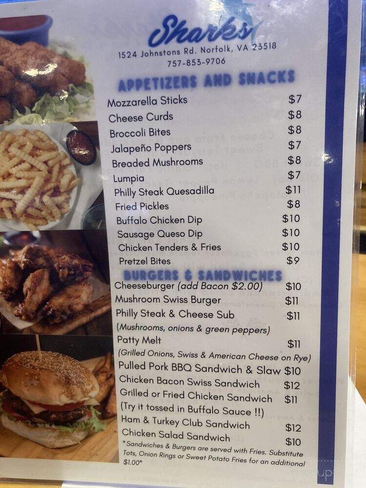 Sharks Sports Bar & Grill - Norfolk, VA menu_pic