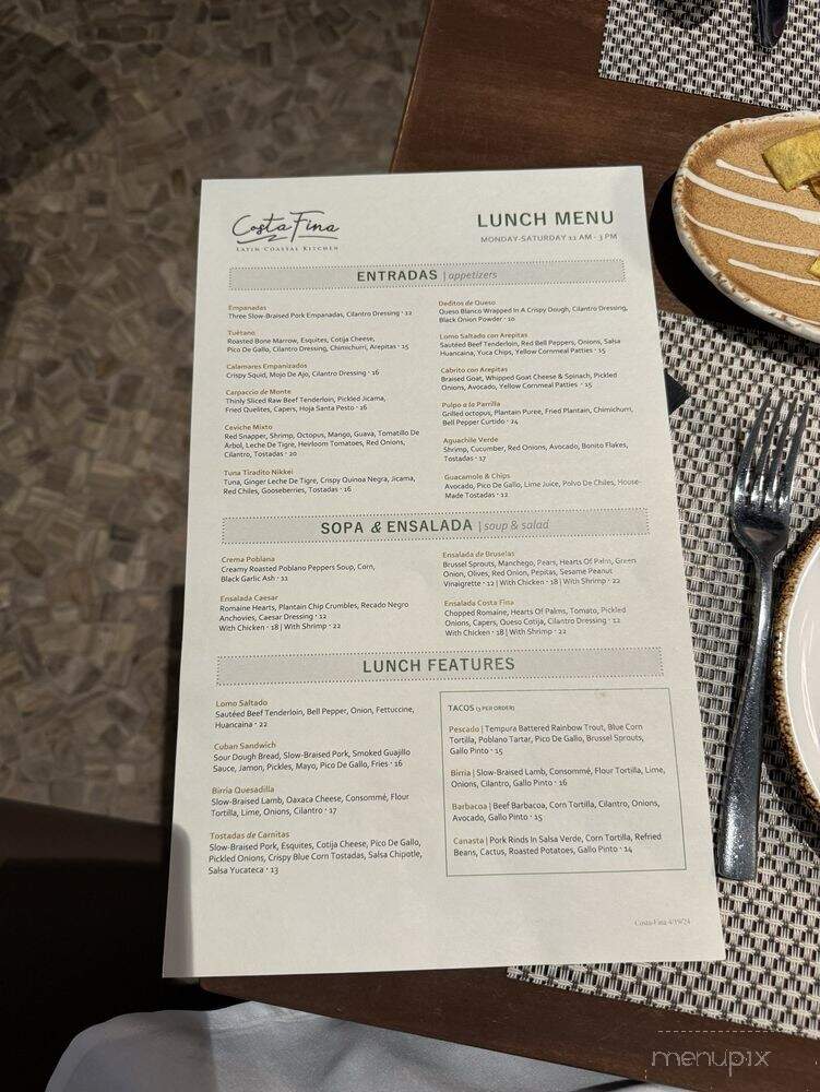 Costa Fina - Tomball, TX menu_pic
