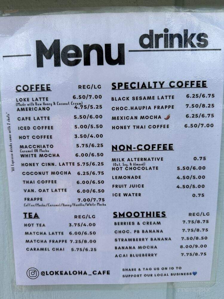 Loke Aloha Coffee - Waipahu, HI menu_pic