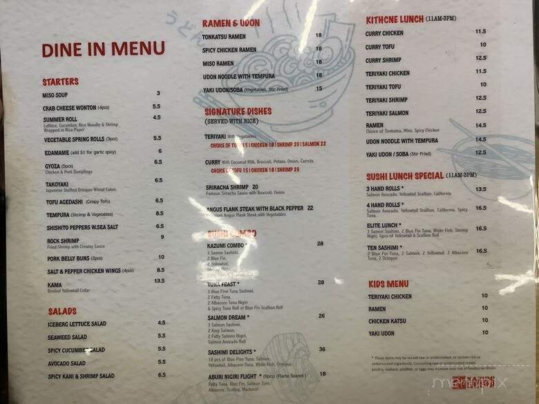 Kazumi Sushi - Denver, CO menu_pic