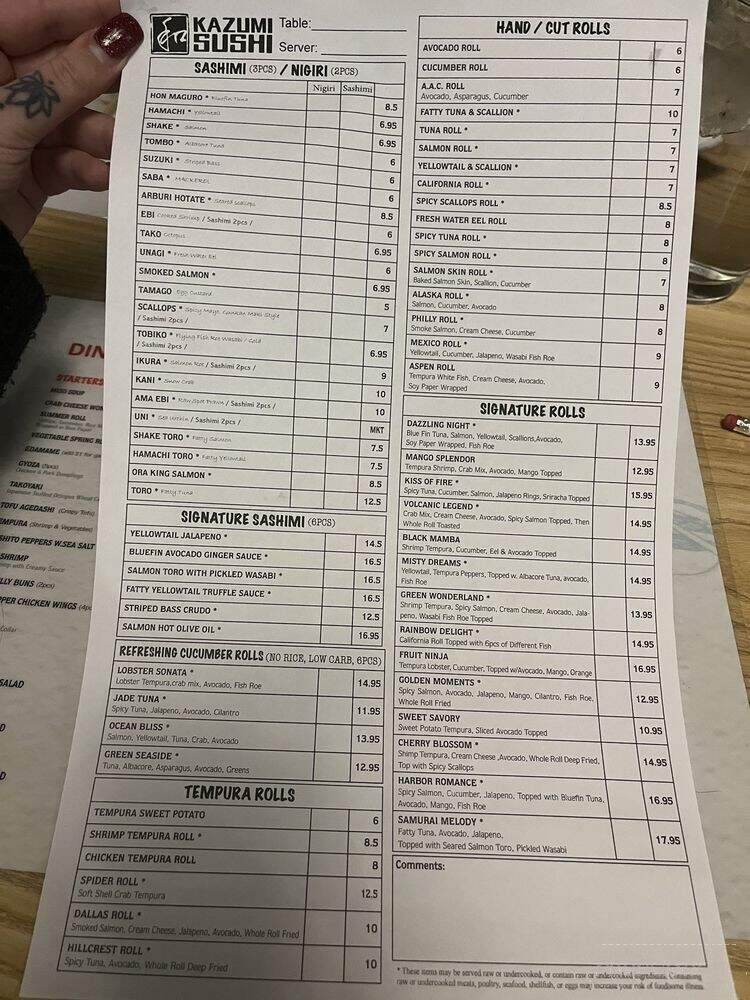 Kazumi Sushi - Denver, CO menu_pic