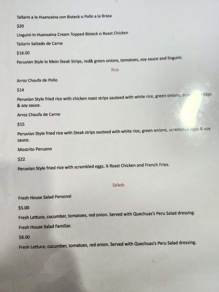 Quechuas Peru Restaurant - Lawrenceville, GA menu_pic