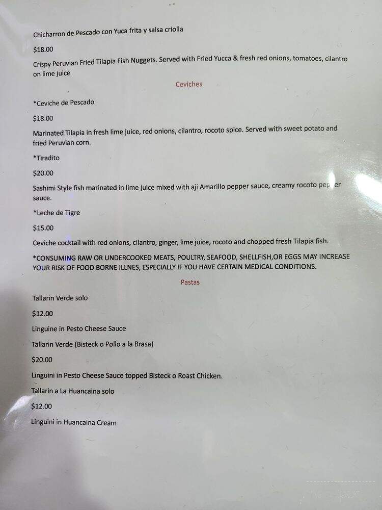 Quechuas Peru Restaurant - Lawrenceville, GA menu_pic