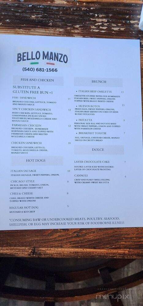 Bello Manzo - Fredericksburg, VA menu_pic