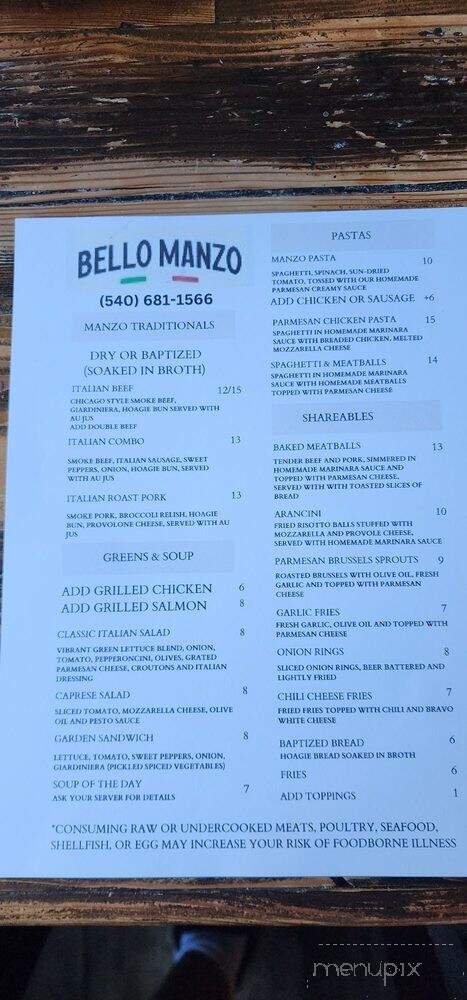 Bello Manzo - Fredericksburg, VA menu_pic
