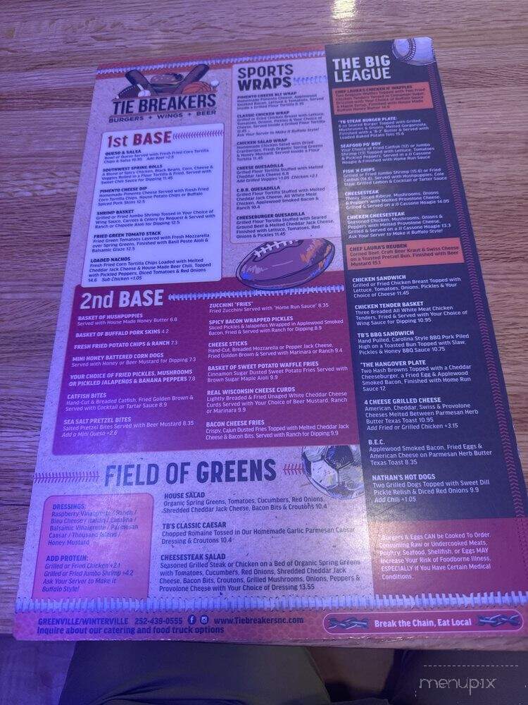 Tie Breakers - Greenville, NC menu_pic