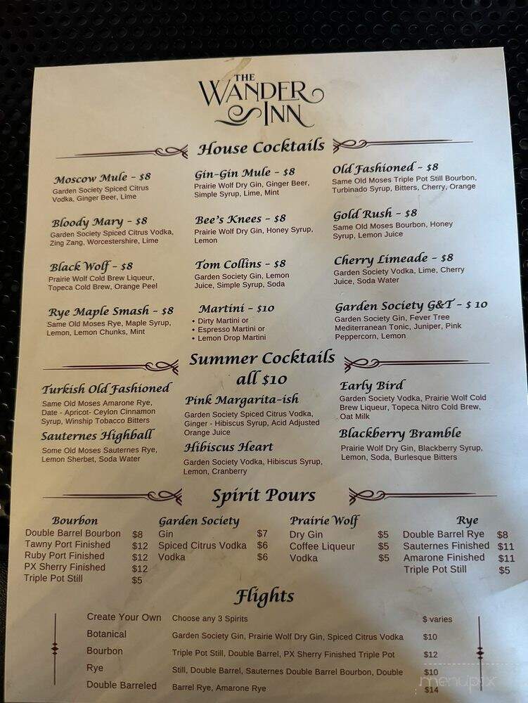 The Wander Inn - Guthrie, OK menu_pic
