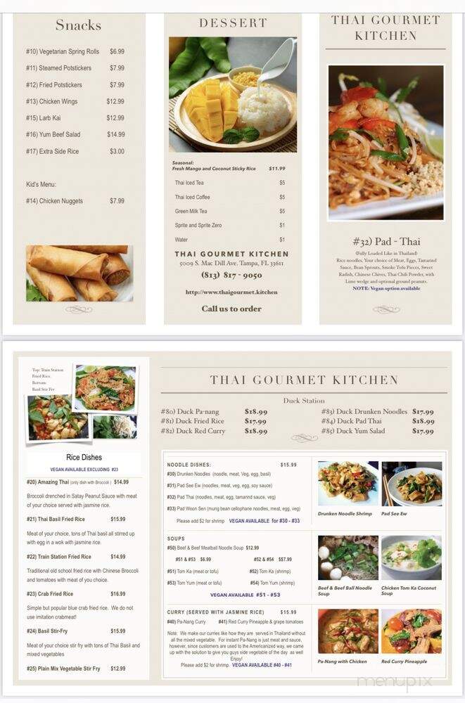 Thai Gourmet Kitchen - Tampa Bay, FL menu_pic