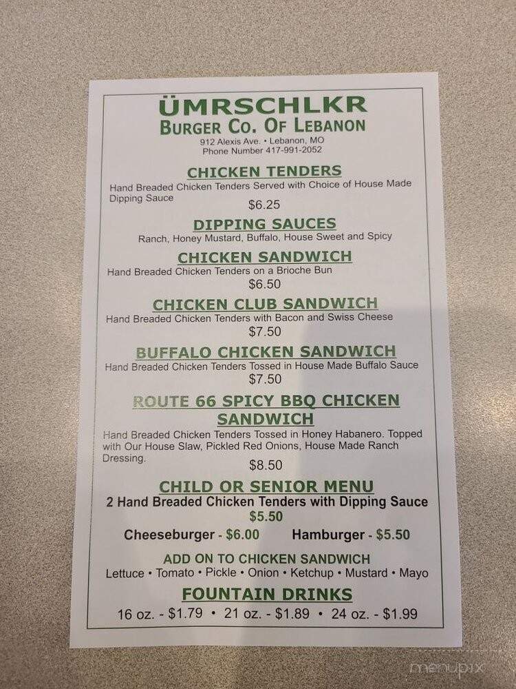 Umrschlkr Burger Company - Lebanon, MO menu_pic