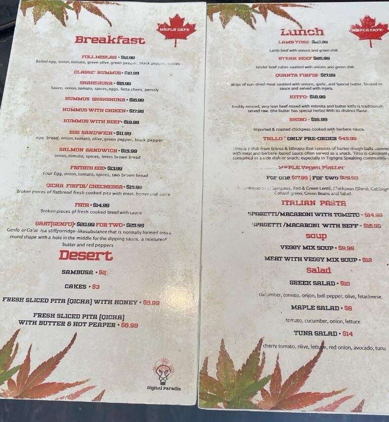 Maple Cafe - Toronto, ON menu_pic