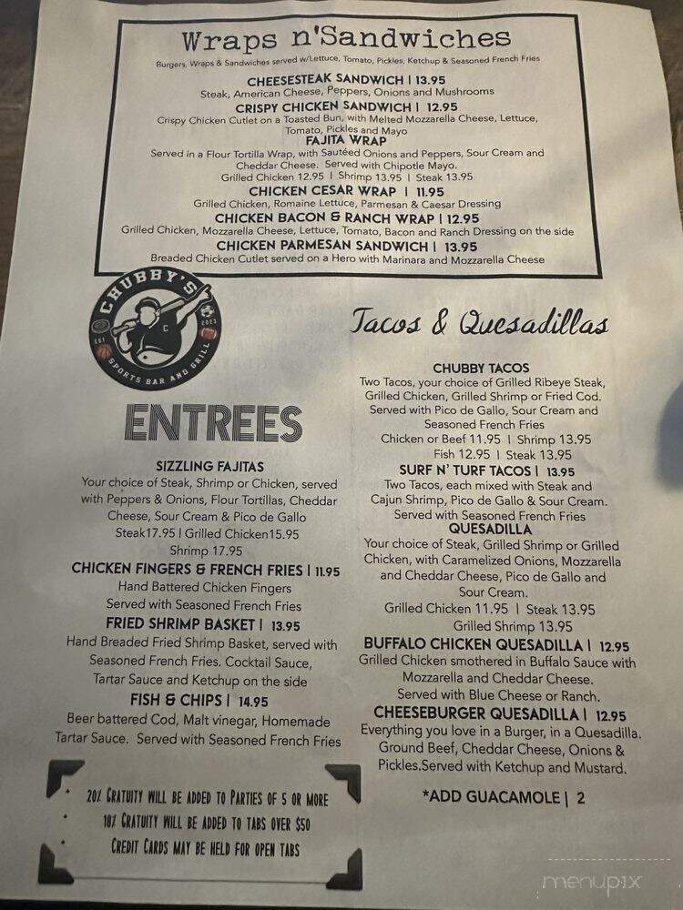 Chubby's Sports Bar & Grill - Bayonne, NJ menu_pic