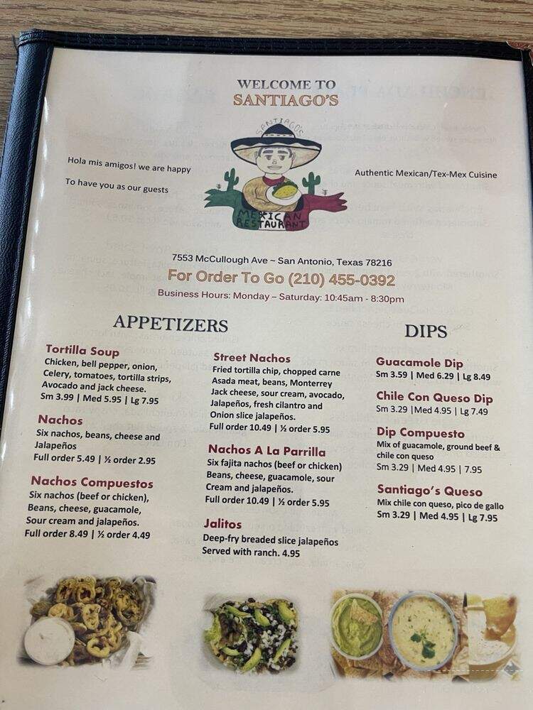 Santiago's - San Antonio, TX menu_pic