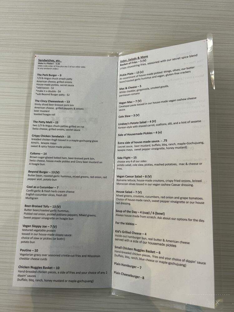 The Park Diner - Cincinnati, OH menu_pic