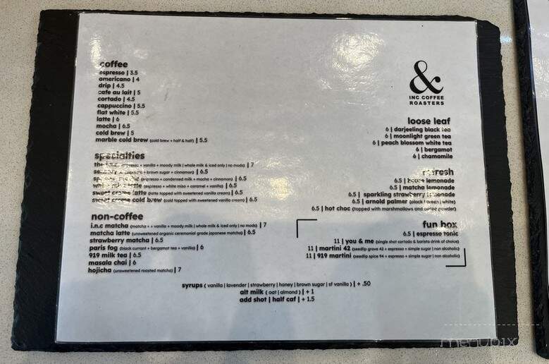 INC Coffee Roasters - Huntington Beach, CA menu_pic