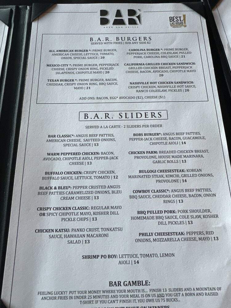 Born and Raised - Las Vegas, NV menu_pic