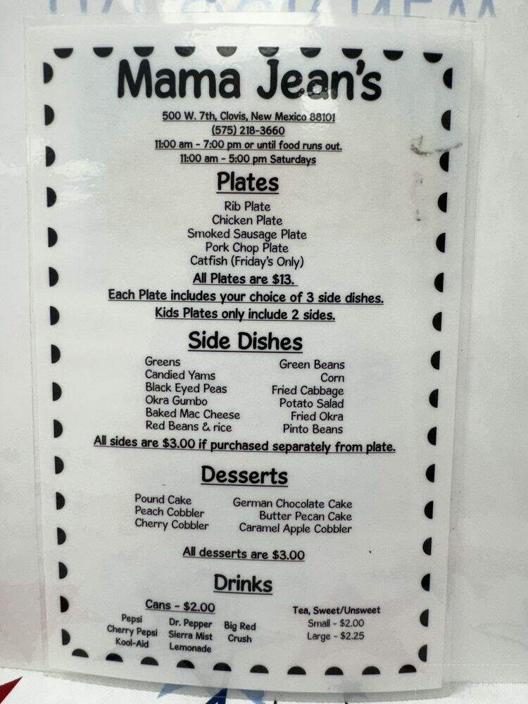 Mama Jeans Soul Food - Clovis, NM menu_pic