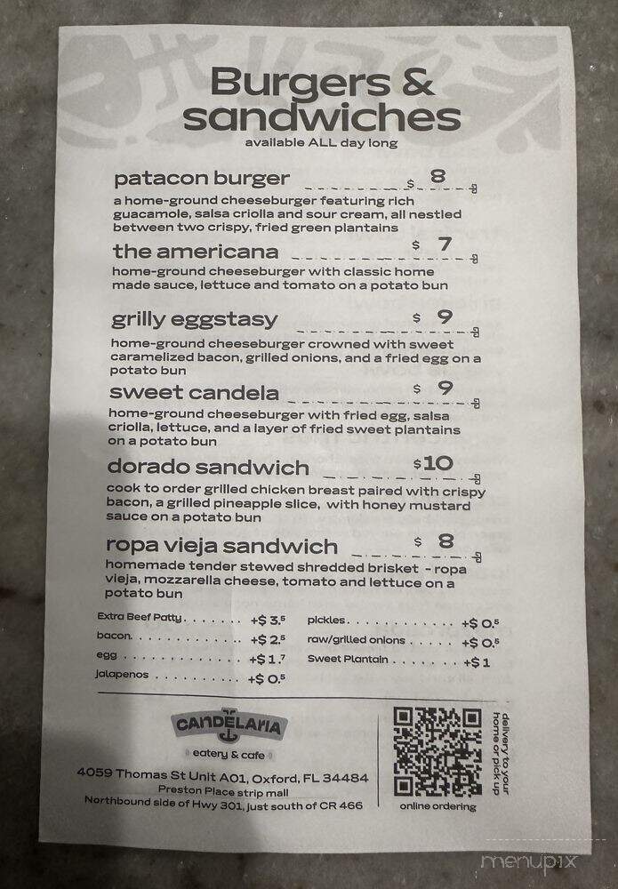 Candelaria Eatery & Cafe - Oxford, FL menu_pic