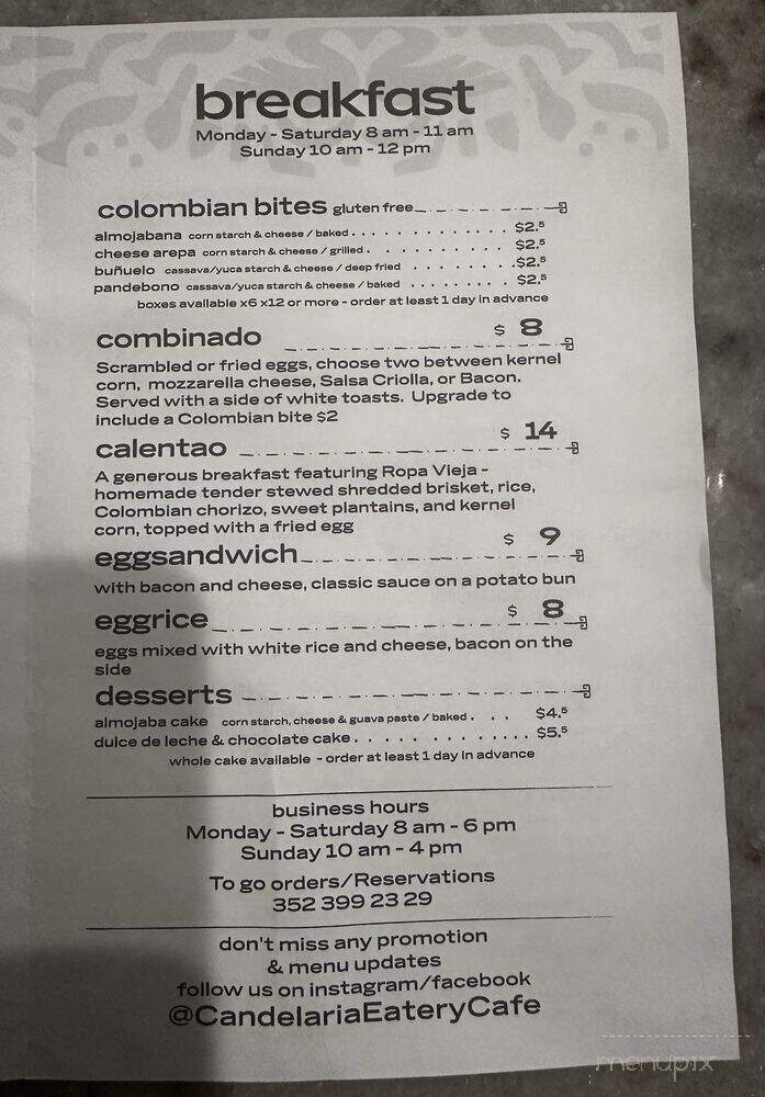 Candelaria Eatery & Cafe - Oxford, FL menu_pic