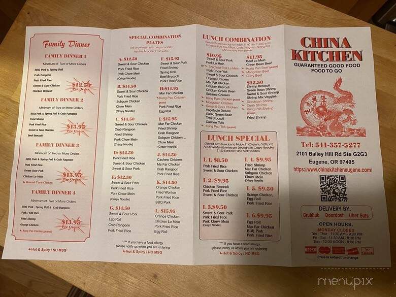 China Kitchen - Eugene, OR menu_pic