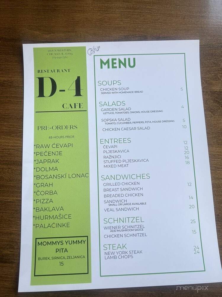 D-4 Cafe & Bar - Chicago, IL menu_pic
