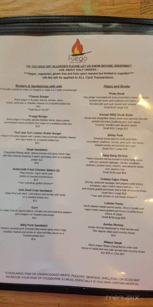 Fuego - Waynesville, NC menu_pic