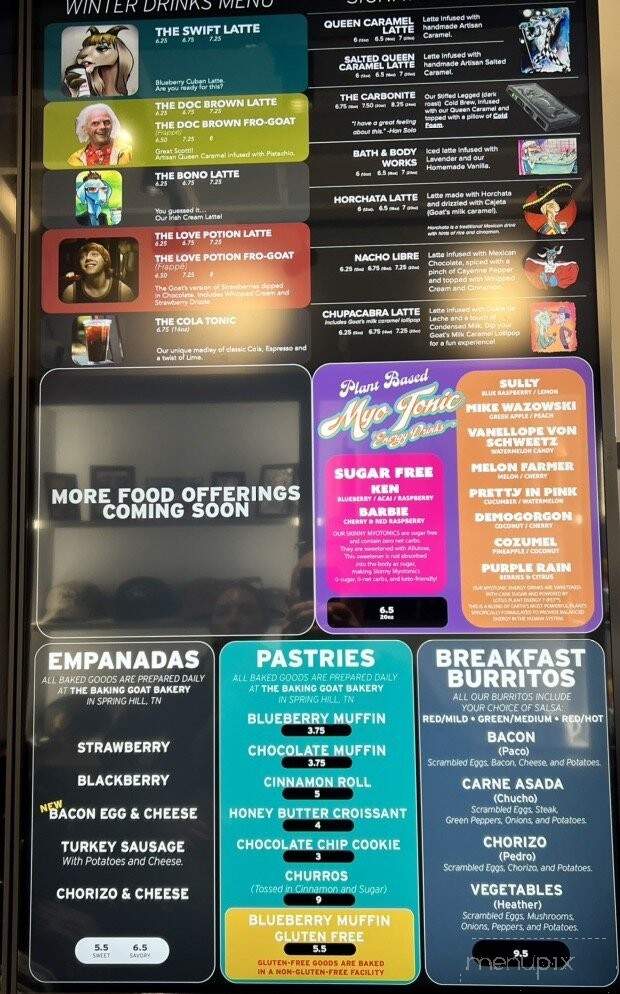 The Fainting Goat Coffee - Franklin, TN menu_pic