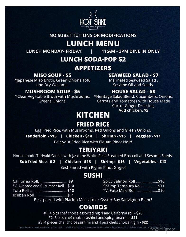 Hot Sake Sushi Bar & Kitchen - Green Bay, WI menu_pic