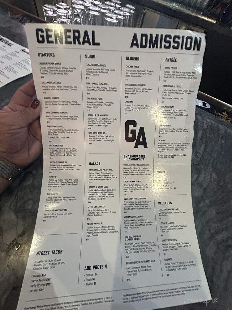 General Admission - Las Vegas, NV menu_pic