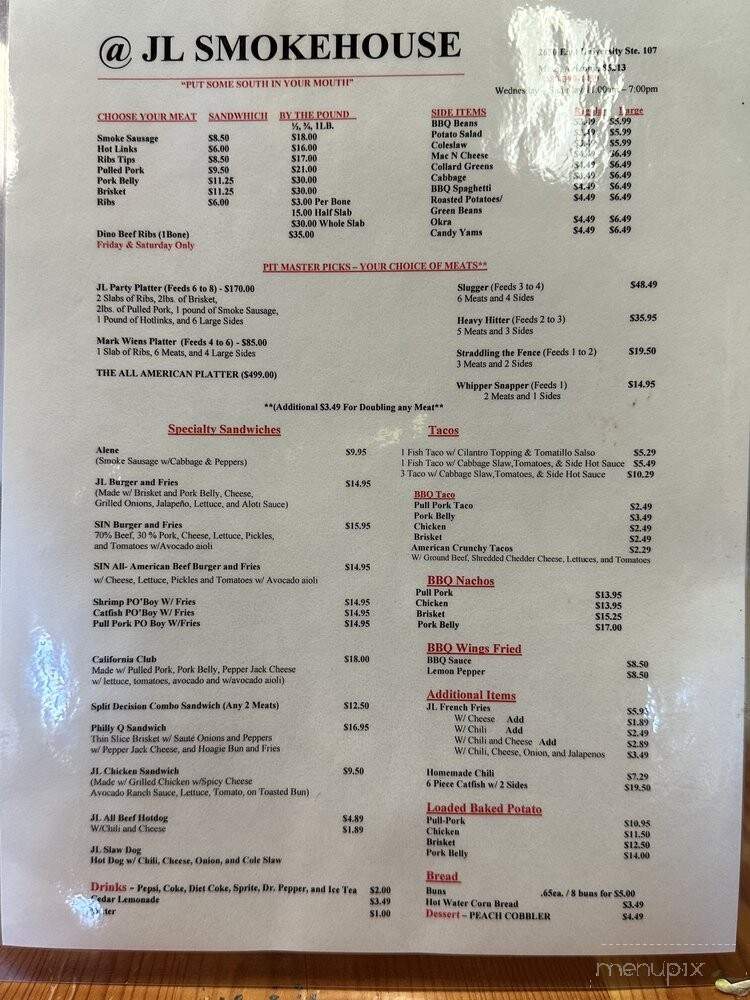 JL Smokehouse - Mesa, AZ menu_pic