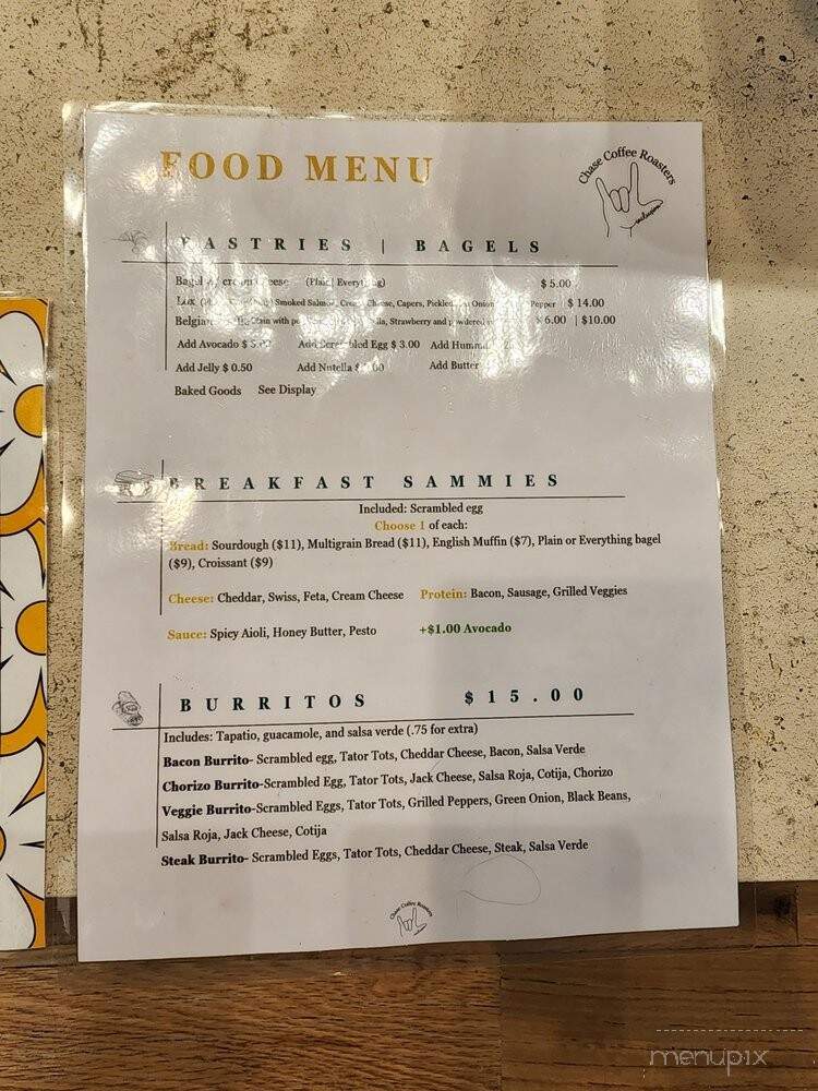 Chase Coffee Roasters - Fullerton, CA menu_pic