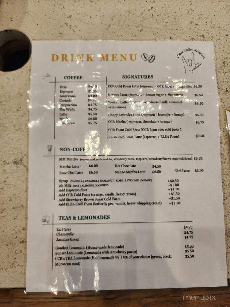 Chase Coffee Roasters - Fullerton, CA menu_pic