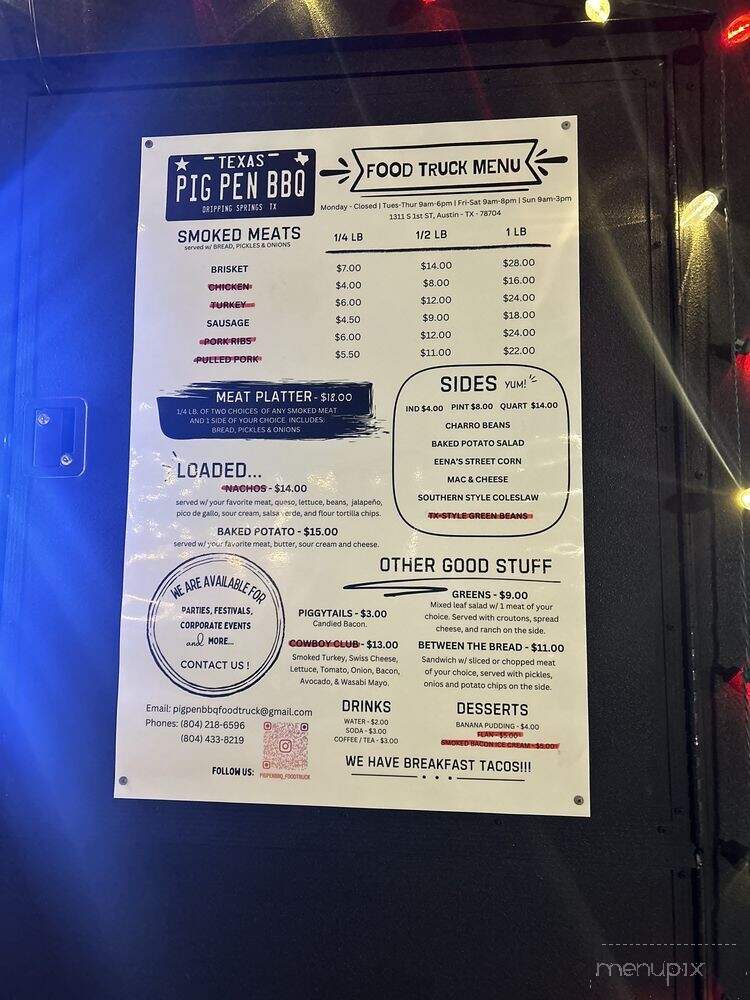 Pig Pen BBQ - Austin, TX menu_pic