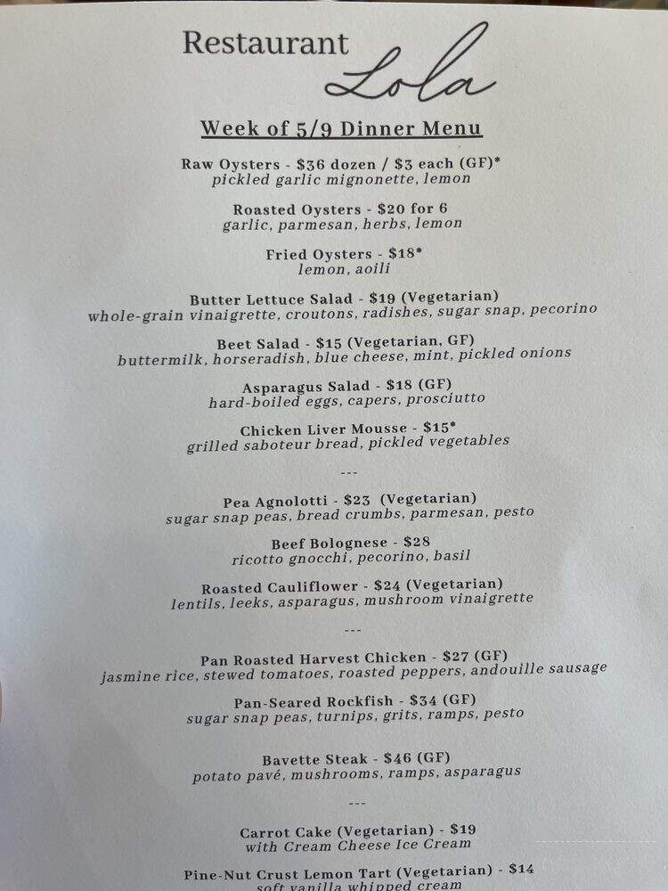 Restaurant Lola - Bremerton, WA menu_pic