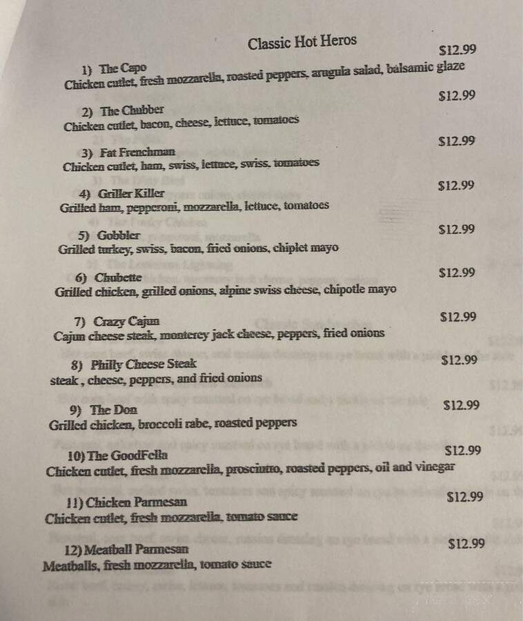 C&C Italian Deli & Sandwich Shop - Greenville, SC menu_pic