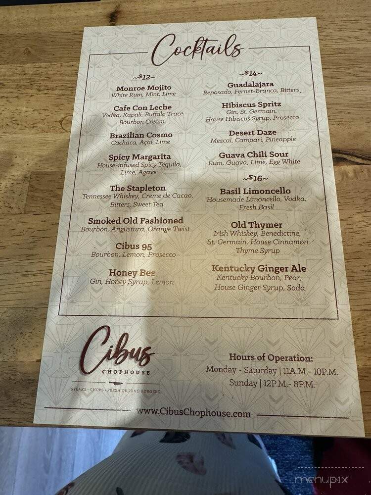 Cibus Chophouse - Hampton, VA menu_pic