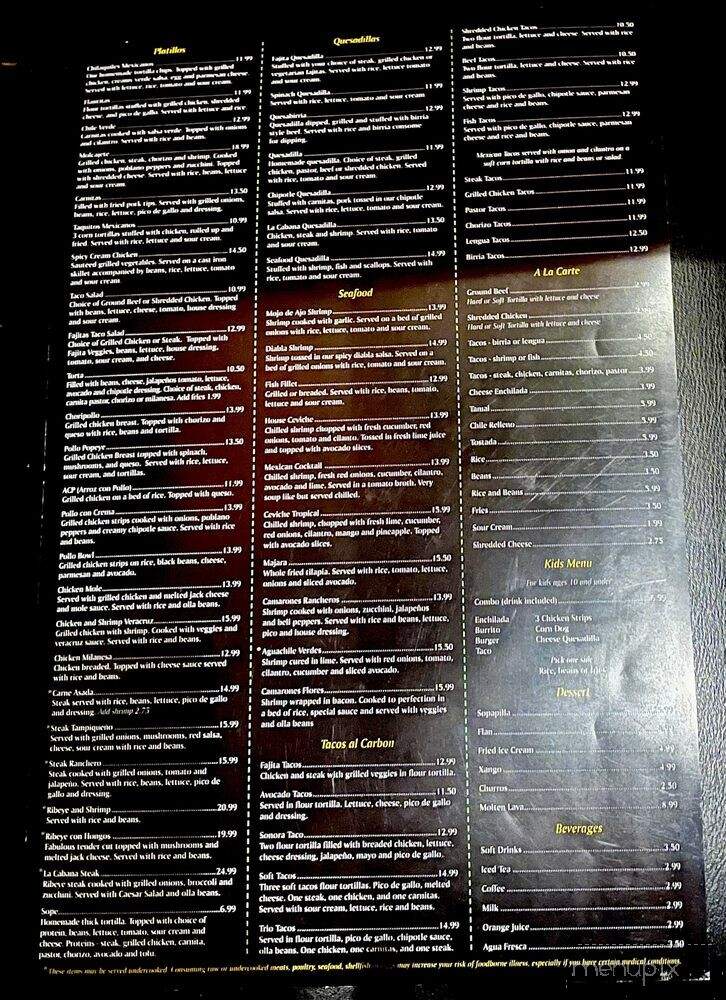 La Cabana Mexican Grill - Asheville, NC menu_pic