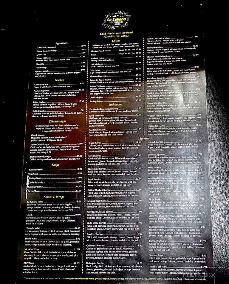 La Cabana Mexican Grill - Asheville, NC menu_pic