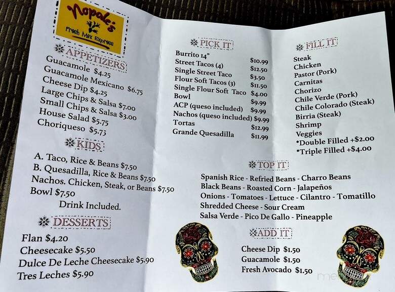 Nopale's Fresh Mex Express - Asheville, NC menu_pic