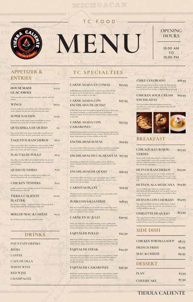 Tierra Caliente Tacos & Beer - Northridge, CA menu_pic
