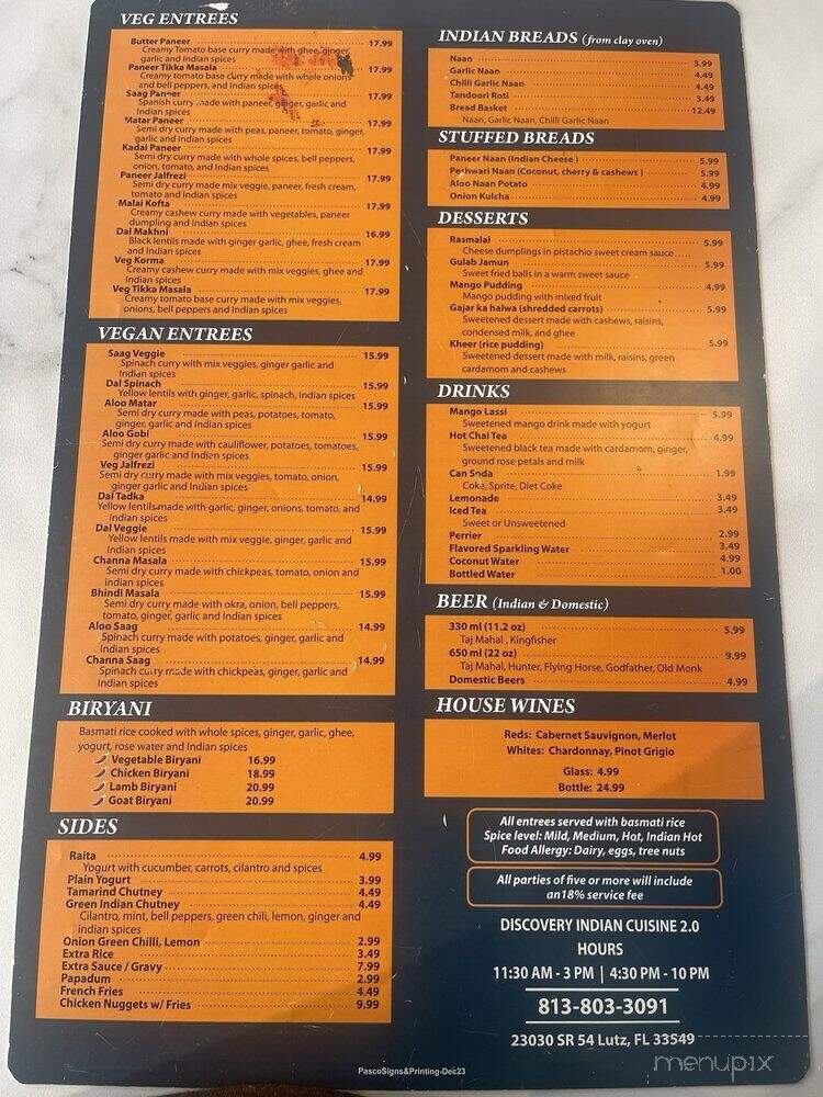 Discovery 2.0 Indian Cuisine - Lutz, FL menu_pic