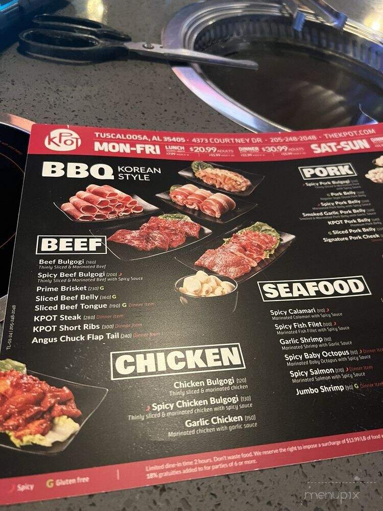 KPOT Korean BBQ & Hot Pot - Tuscaloosa, AL menu_pic