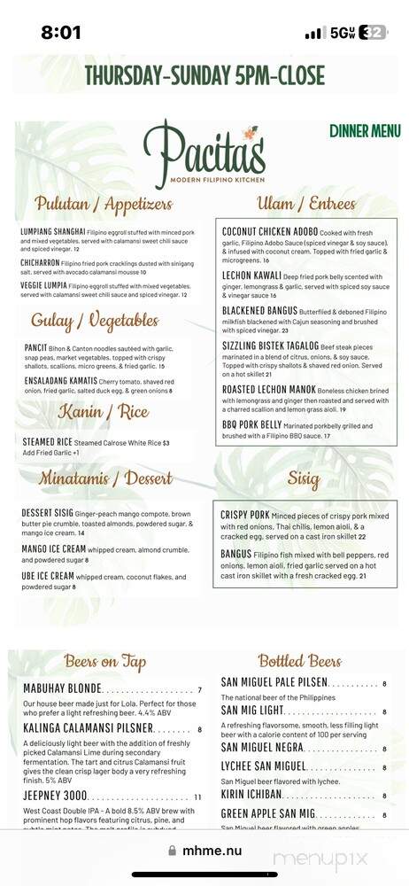 Pacitas Modern Filipino Kitchen - Anaheim, CA menu_pic