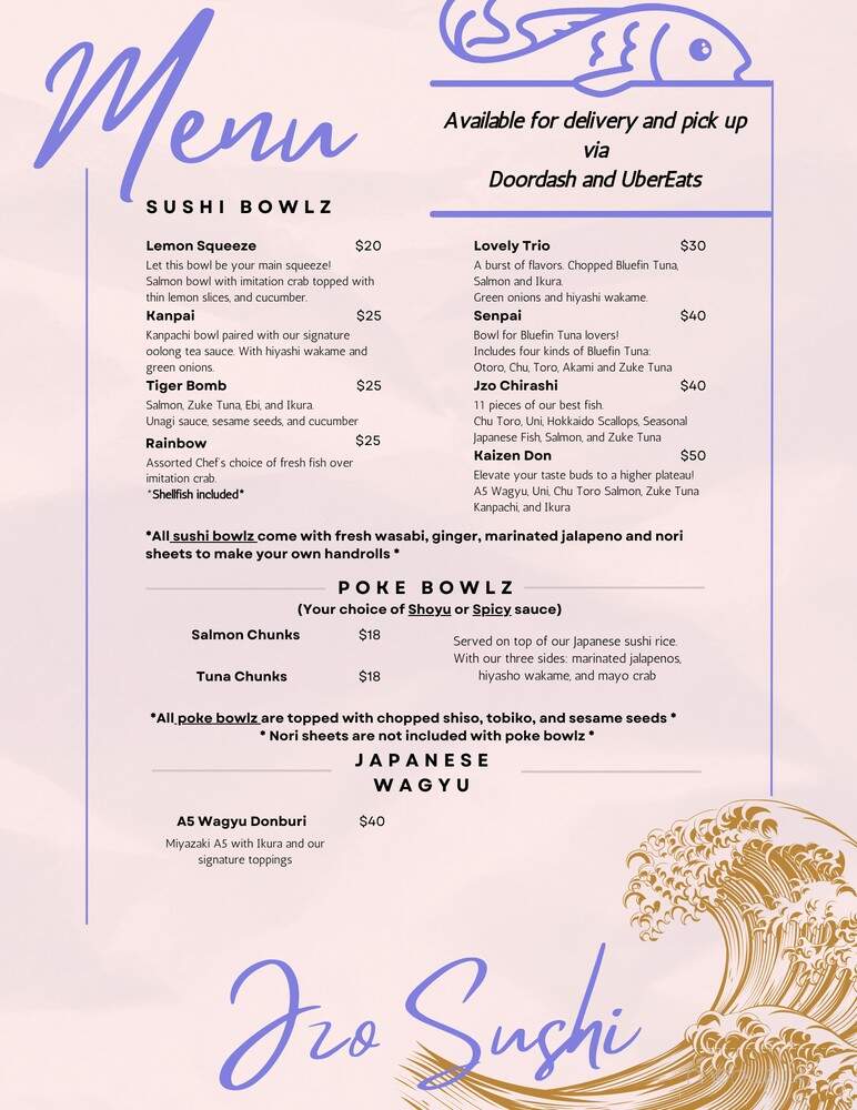 Jzo Sushi - San Jose, CA menu_pic
