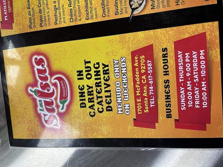 Las Salsas Taqueria - Santa Ana, CA menu_pic
