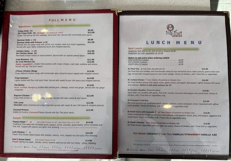 Sip Thai Zooom - Kirkland, WA menu_pic